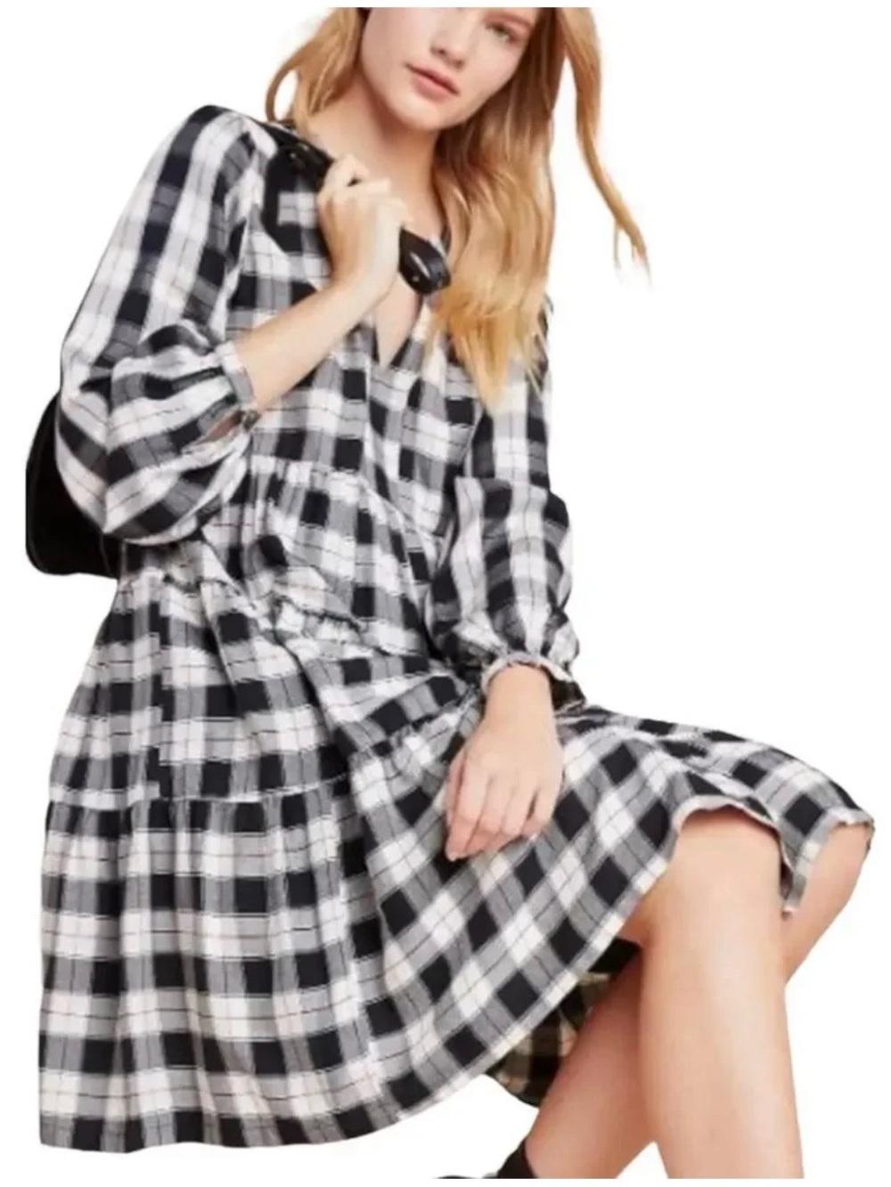 Maeve Anthropologie Amber Plaid Tiered Tunic Dress Large